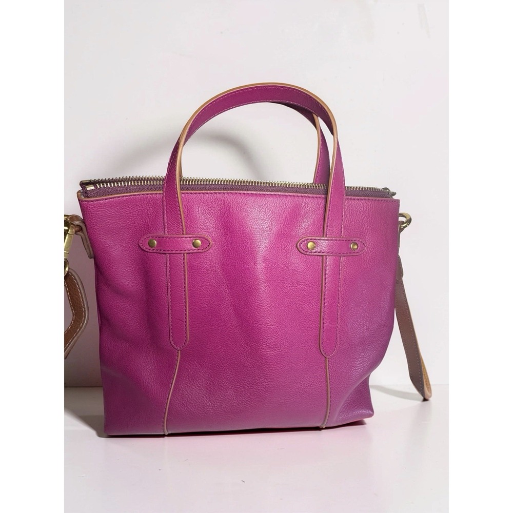 Fossil Felicity Satchel Tote Fuchsia Pink Leather Crossbody Handbag Hardware Nw - Picture 2 of 14